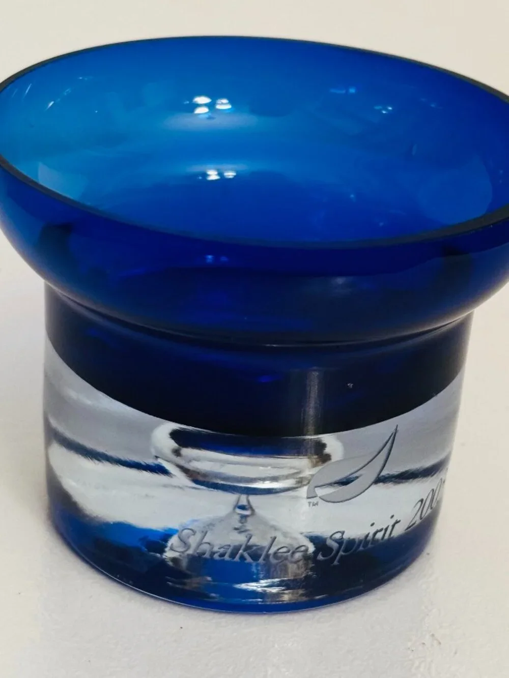 Vtg Cobalt Blue Handblown Glass Candle Holder Control Bubble Shaklee Spirit 2003